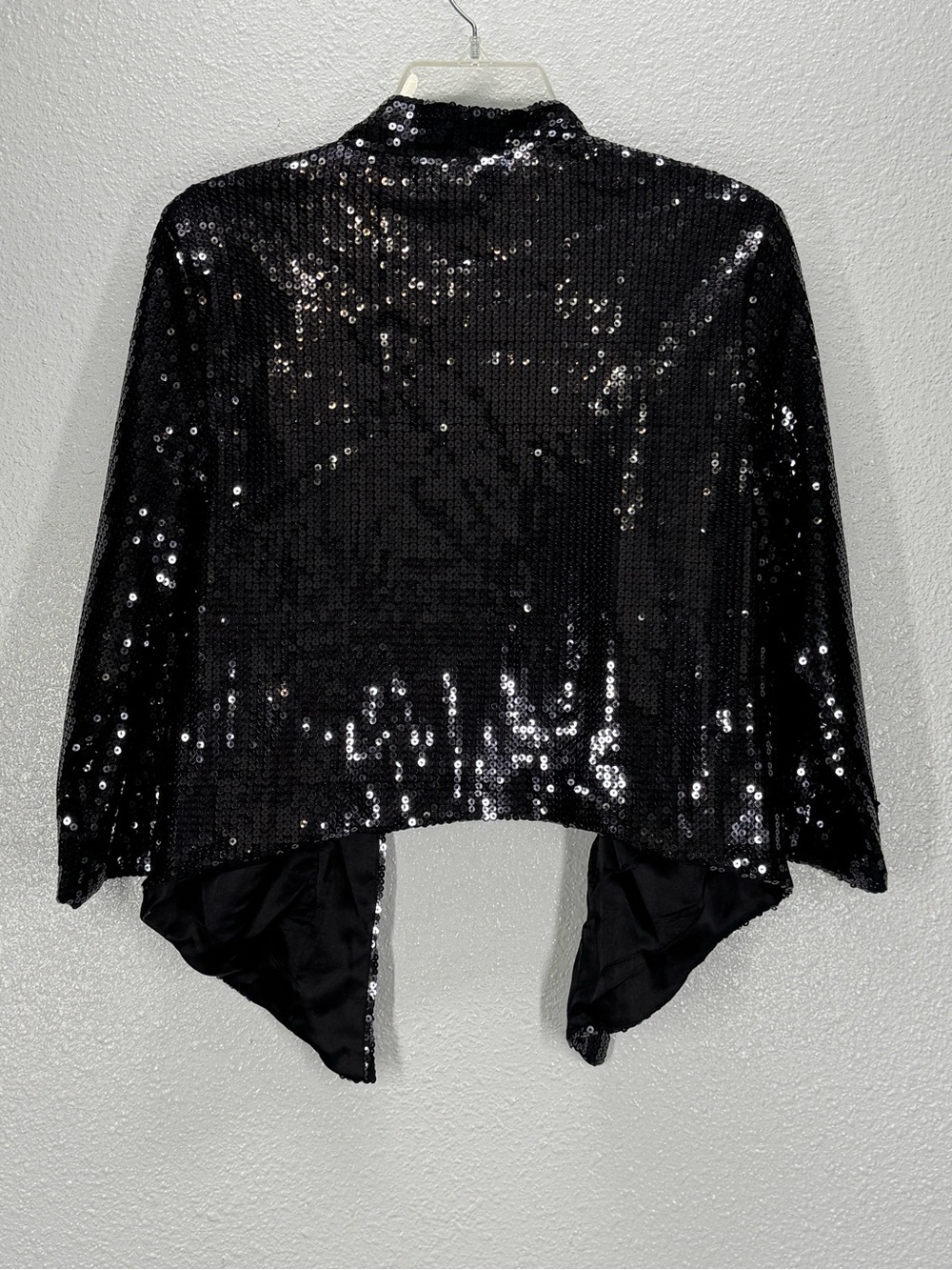 Jessica Simpson Black Sequins Lined Shrug Jacket Medium 3/4 Sleeve - Picture 6 of 8